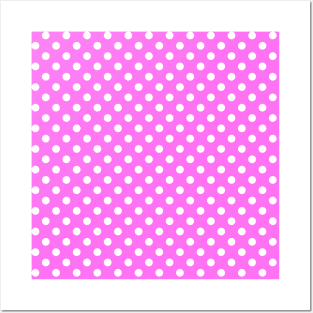 White Polka Dots Pattern on Pink Background Posters and Art